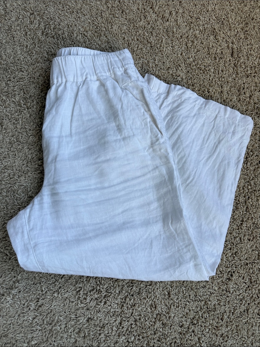 Cynthia Rowley White Elastic-Waist Linen  Pants